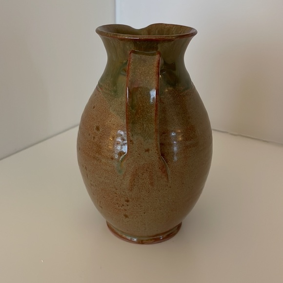 Sturbridge Village, handmade pitcher in browns and green with shiny glaze. Nice! - Picture 3 of 14